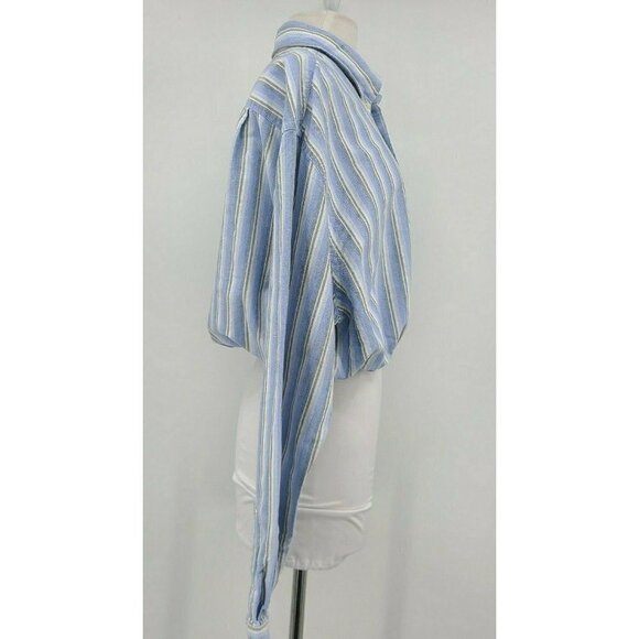 New Furst of A Kind Blouse Womens One Size Cropped Blue Striped Top Long Sleeve - Picture 2 of 5
